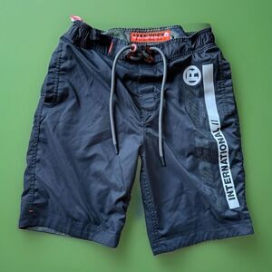 🔥 NEW-Superdry Swim Shorts Mens L Black Orange Quick Dry Drawstring Mesh Line